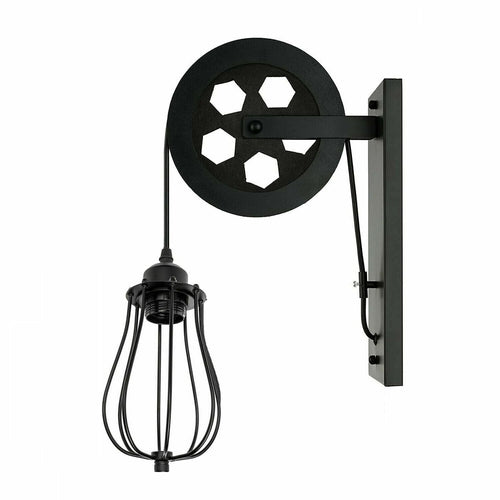 Retro Industrial Pulley Wheel Wall Light Fixture Metal Balloon Cage