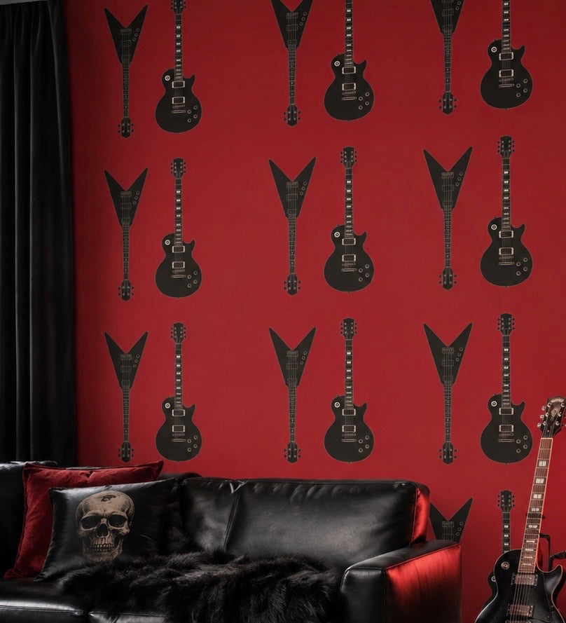 Rebel Riot - Guitar - Statement Wallpaper - Red