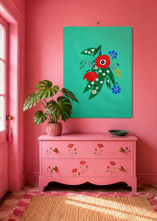 Posy Riot - Poppy Ardevora- Large Fabric Wall Hanging - Hero Green