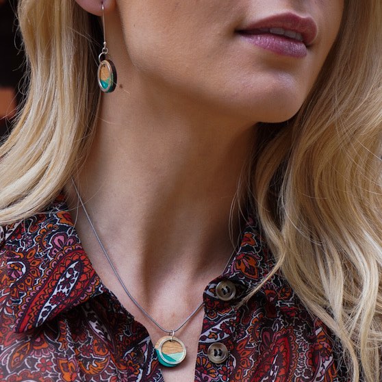 Contour Recycled Wood Silver Tone Necklace product view