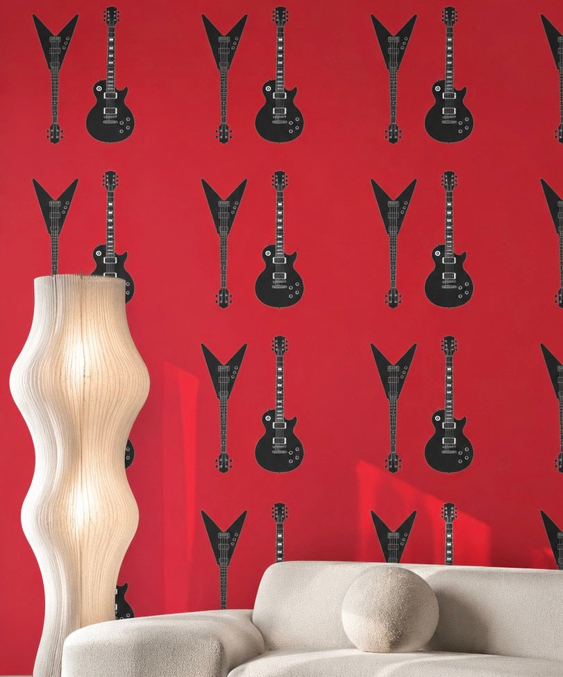 Rebel Riot - Guitar - Statement Wallpaper - Red