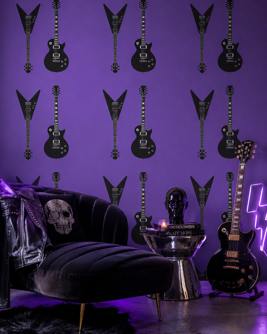 Rebel Riot - Guitar - Statement Wallpaper - Purple