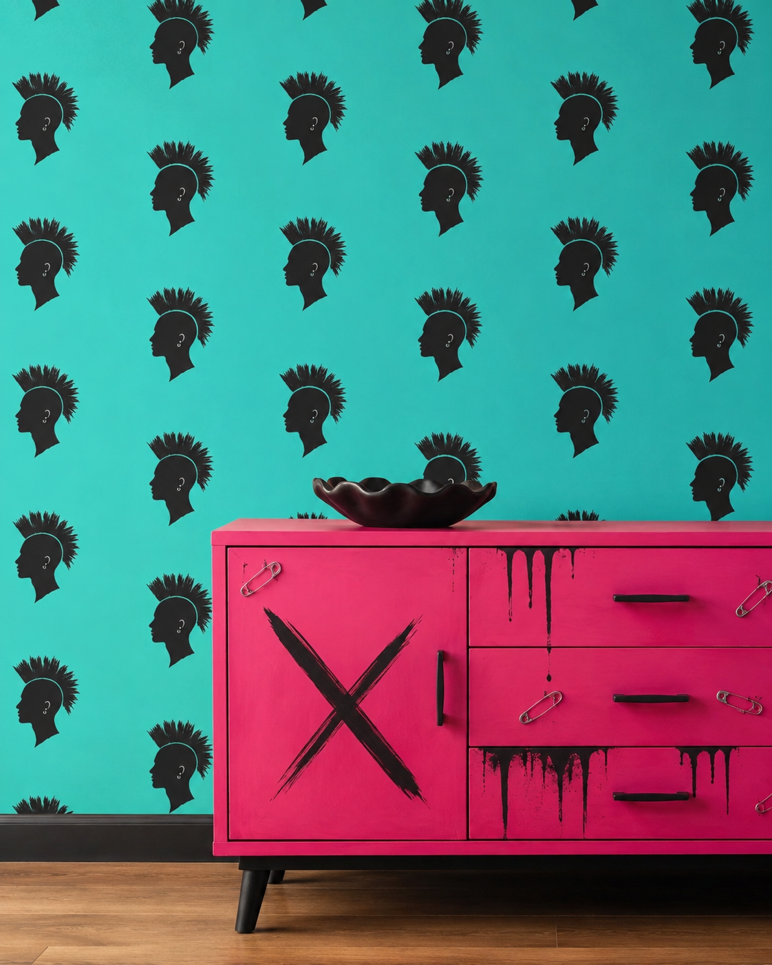 Rebel Riot - Mohawk - Signiture wallpaper - Turquoise