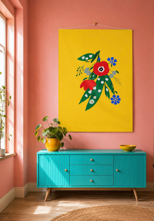 Posy Riot - Poppy Ardevora- Large Fabric Wall Hanging - Sunshine