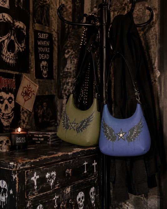 Rebel Riot - Star Wings Leather Handbag - Midnight
