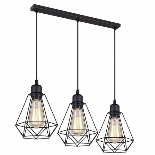 Retro Loft 3 Head Ceiling Light Shade Pendant Lamp With Bulbs