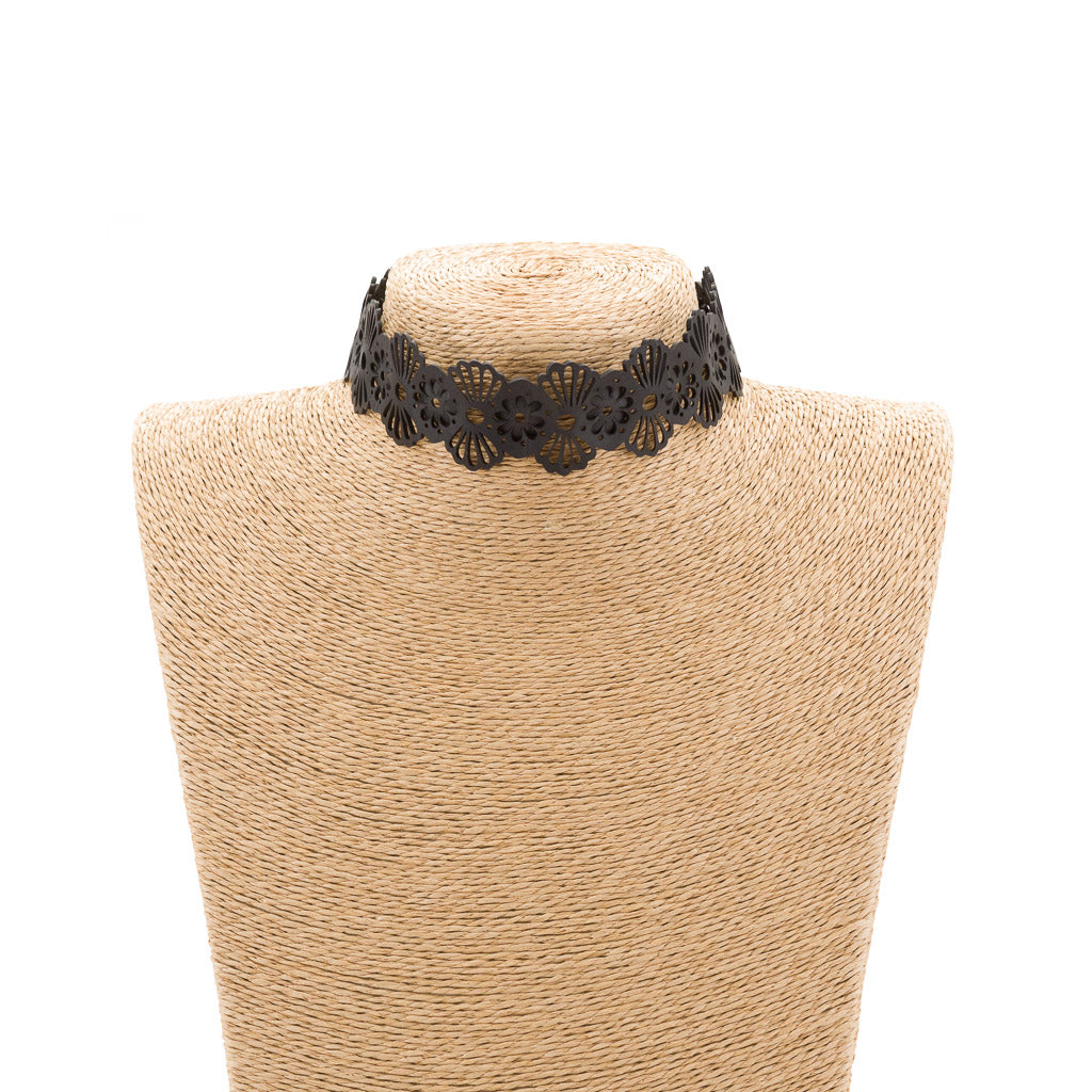 Blossom black floral recycled rubber choker