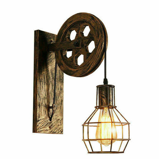 Brushed Copper Vintage Wheel Wall Light Retro Water Pipe Copper Wall