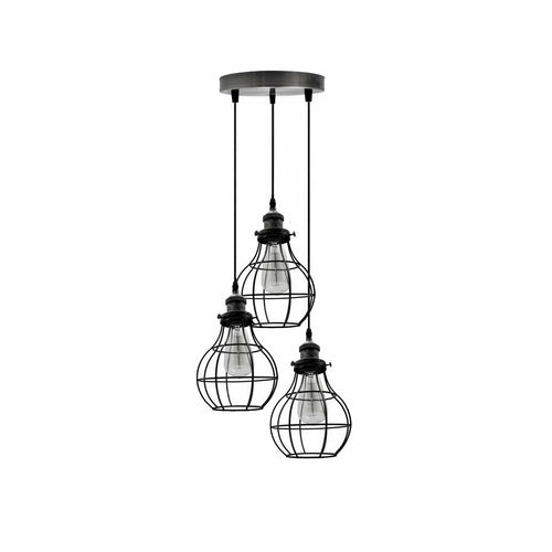 Vintage 3-Light Metal Cage Pendant