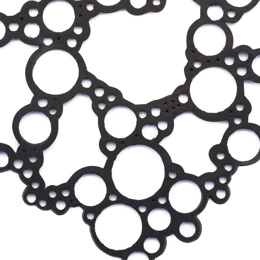 Bubbles black circular recycled rubber necklace detail