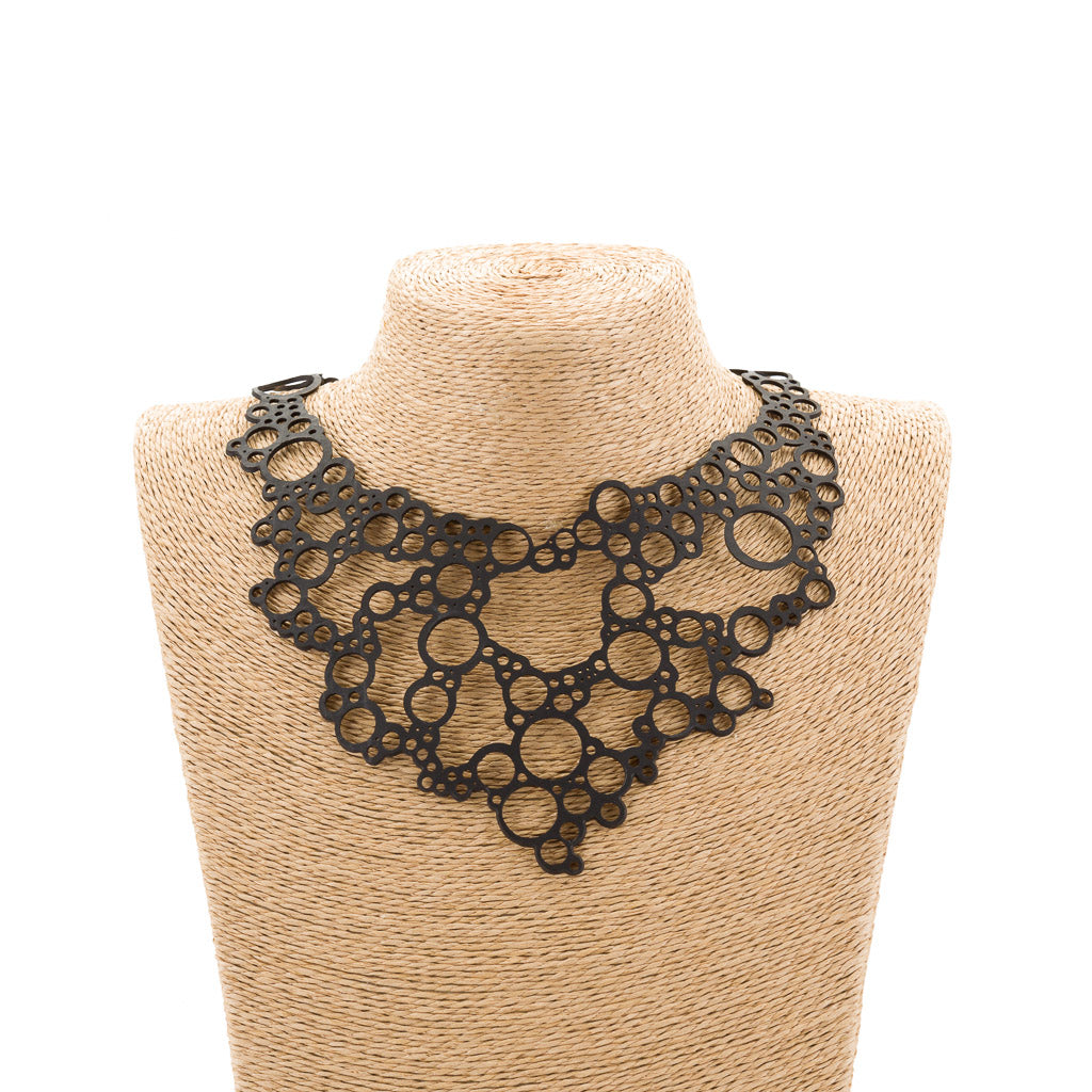 Bubbles black recycled rubber statement necklace