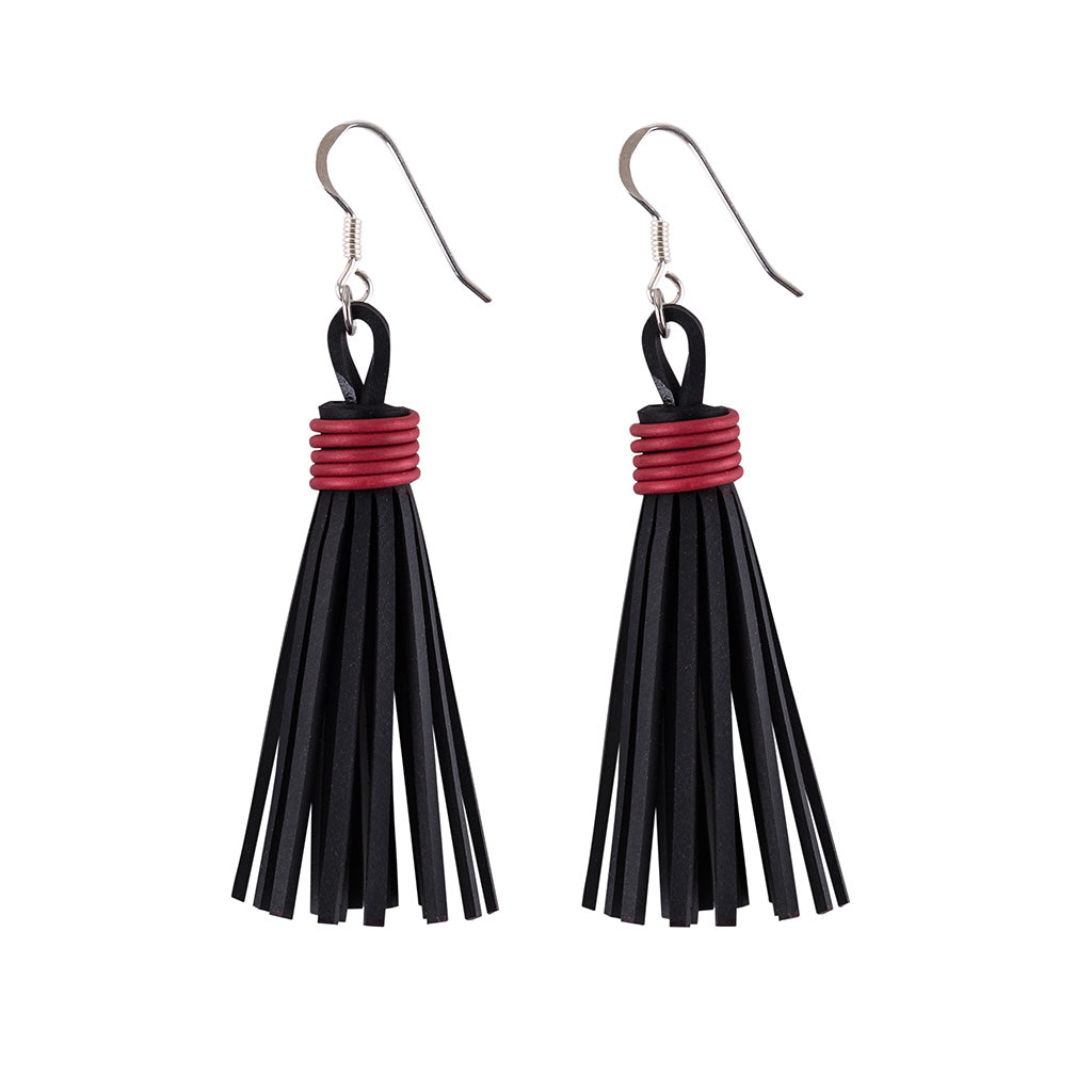 Asante Recycled Rubber Tassel Earrings product view