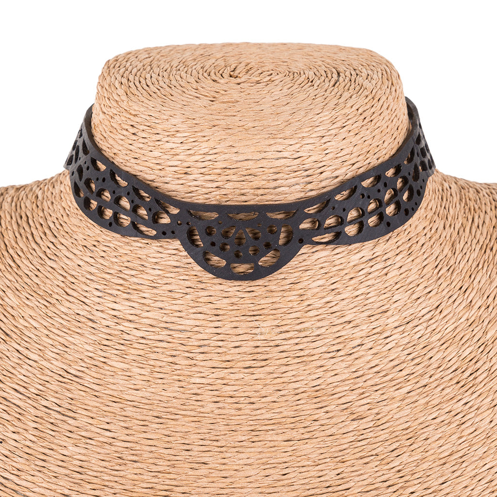 Lace black recycled rubber cutwork choker