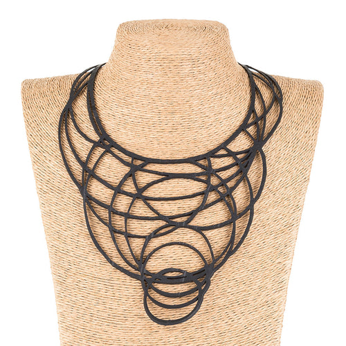 Halo linked circle recycled rubber necklace close up