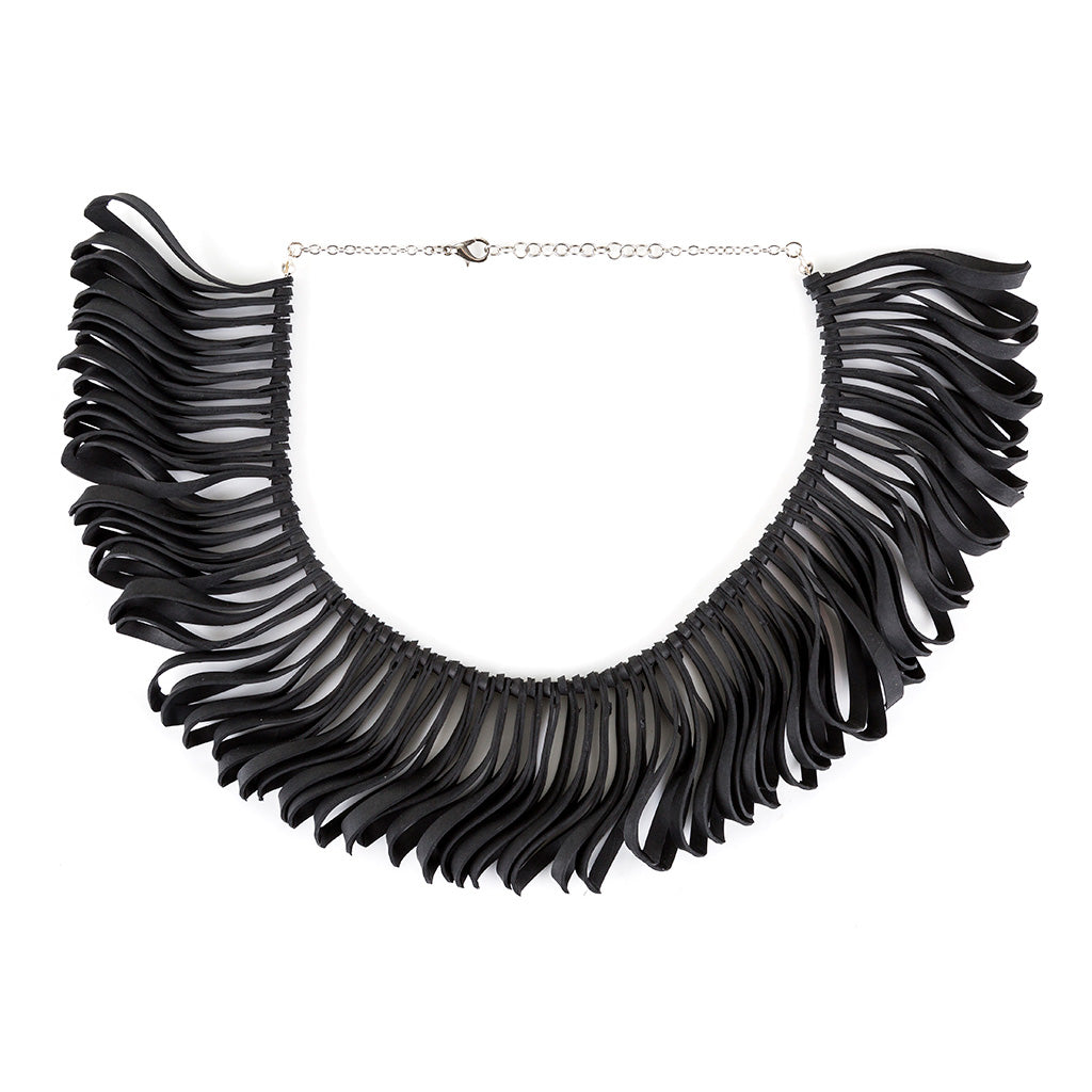 Fay black layered recycled rubber necklace detail