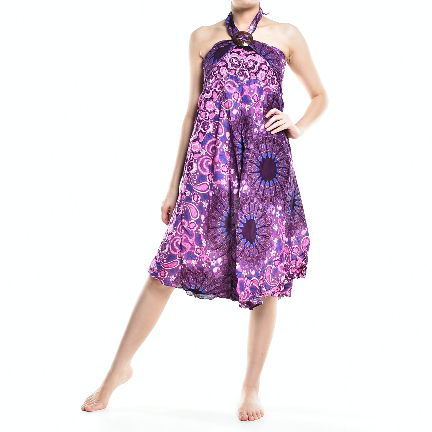 Boho Purple Ink Splash Long Skirt / Sundress With Coconut Buckle