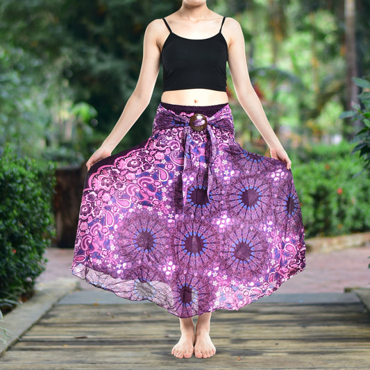 Boho Purple Ink Splash Long Skirt / Sundress With Coconut Buckle