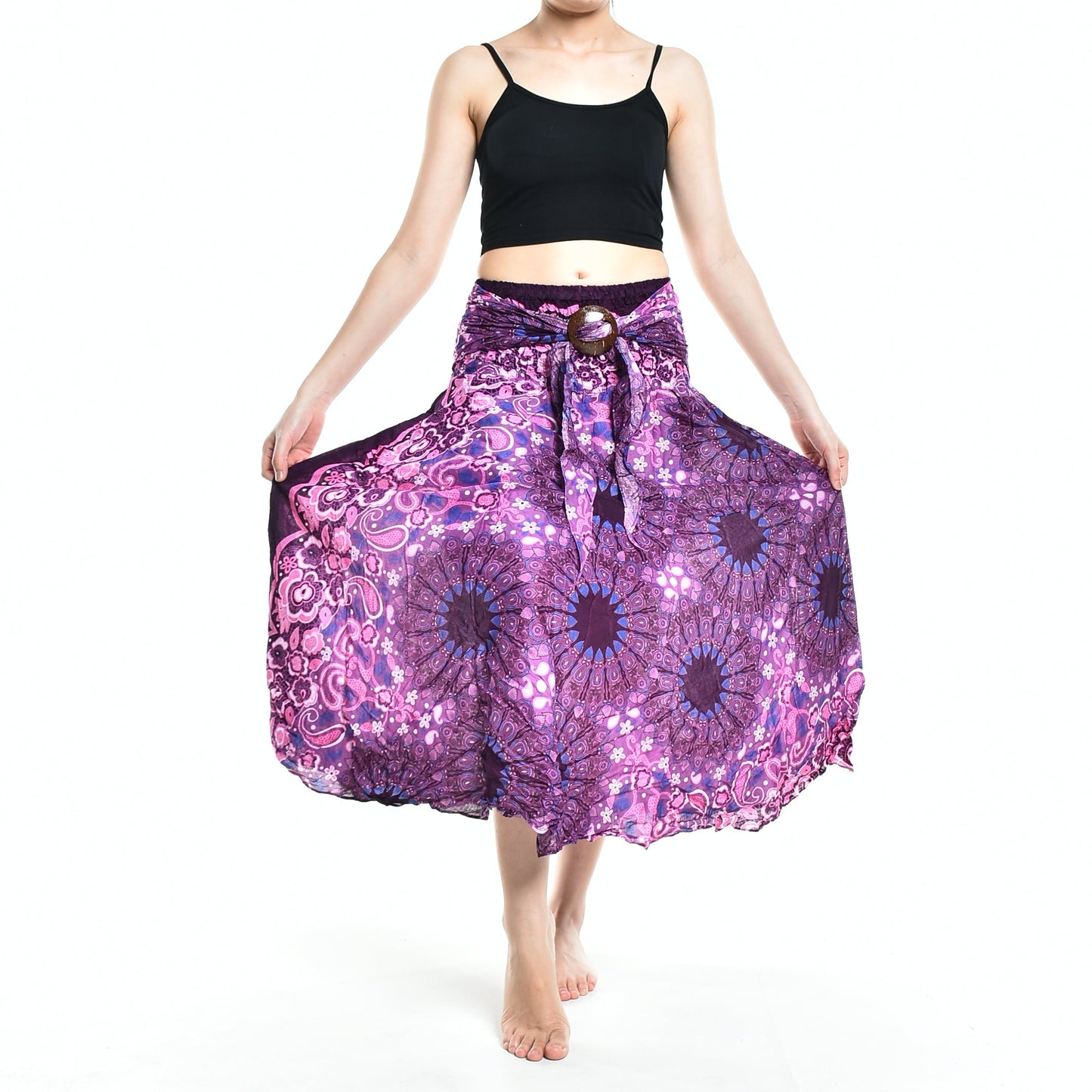 Boho Purple Ink Splash Long Skirt / Sundress With Coconut Buckle