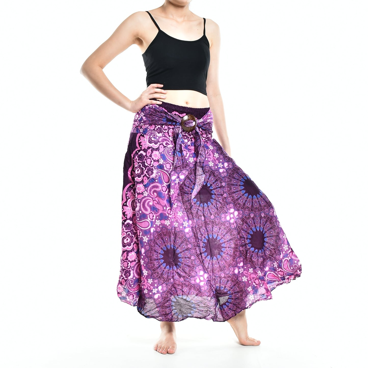 Boho Purple Ink Splash Long Skirt / Sundress With Coconut Buckle