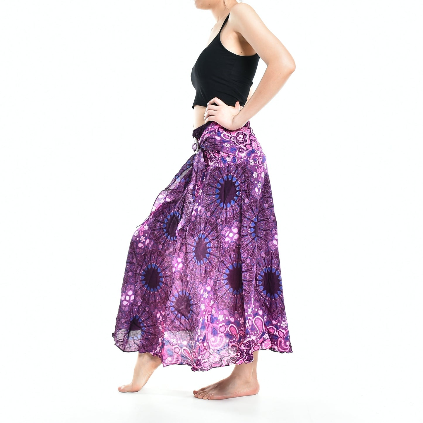 Boho Purple Ink Splash Long Skirt / Sundress With Coconut Buckle