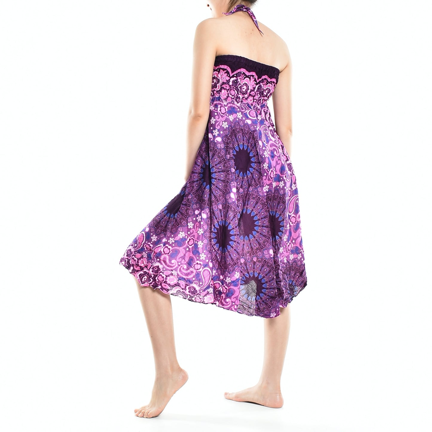 Boho Purple Ink Splash Long Skirt / Sundress With Coconut Buckle