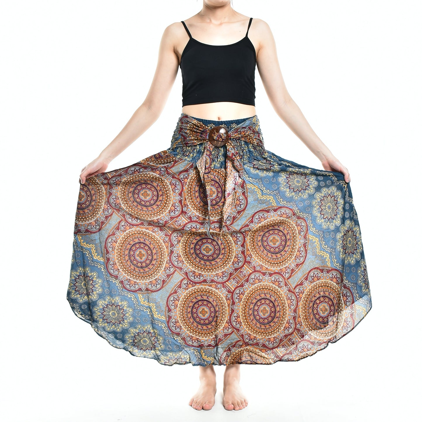 Boho Grey Solar Circle Long Skirt/ Sundress With Coconut Buckle