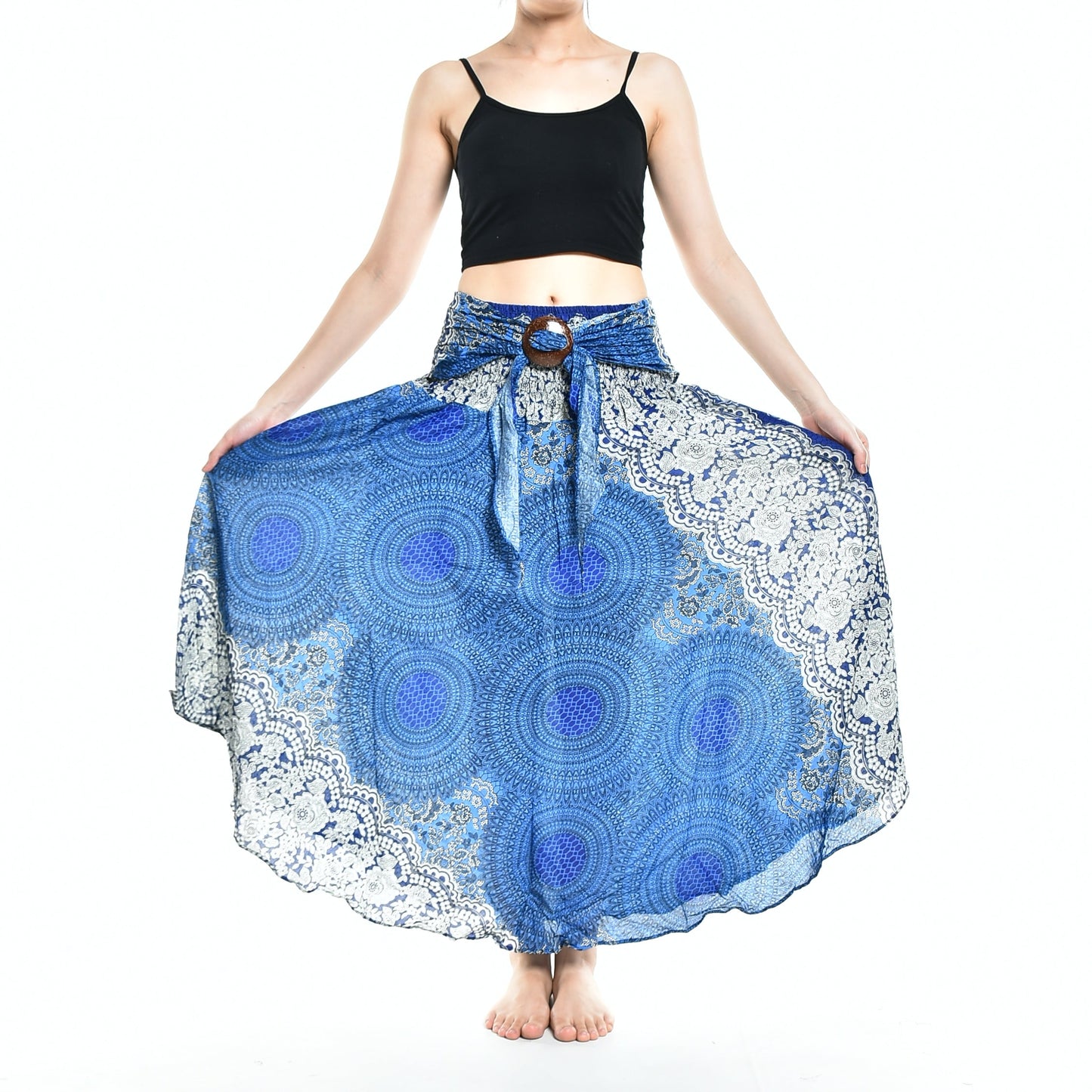 Boho Blue Marble Long Skirt / Sundress With Coconut Buckle