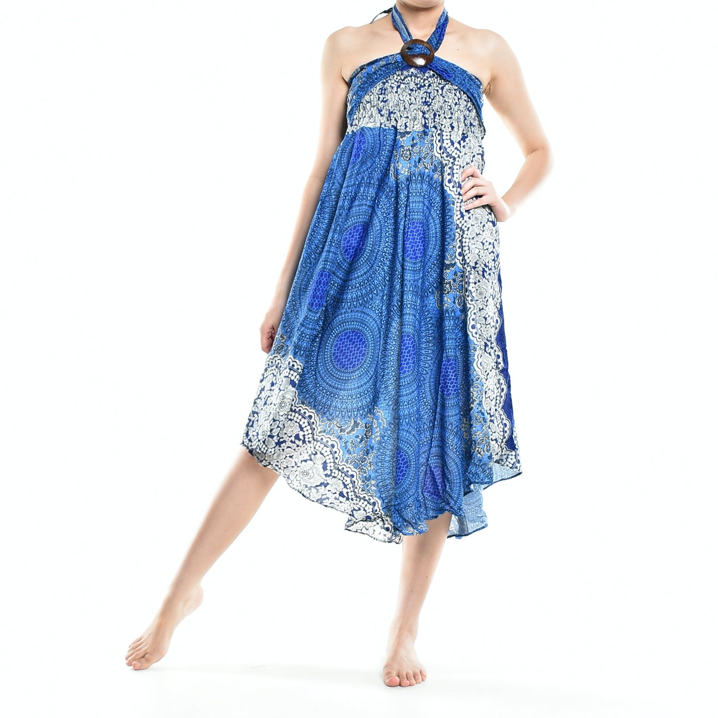 Boho Blue Marble Long Skirt / Sundress With Coconut Buckle