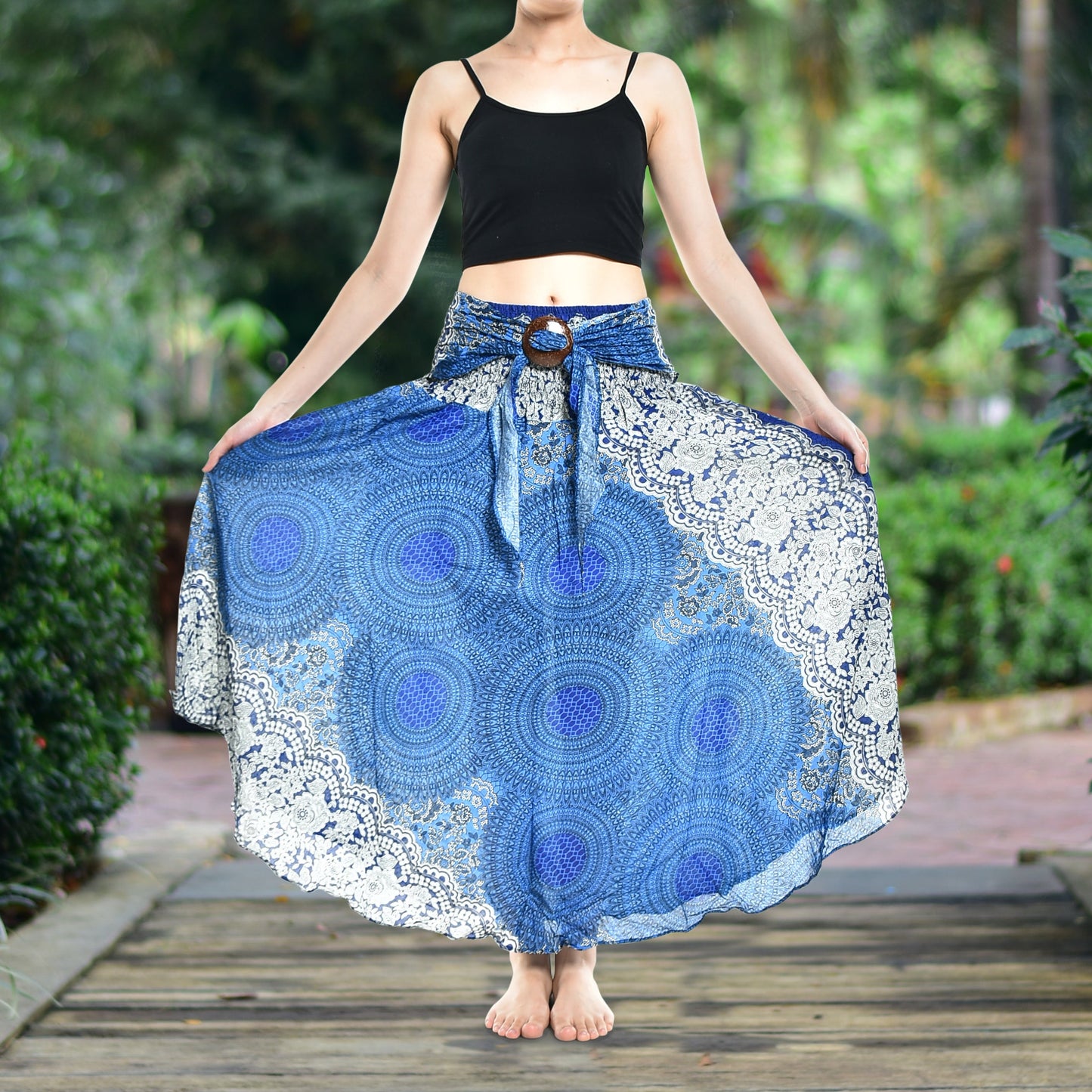 Boho Blue Marble Long Skirt / Sundress With Coconut Buckle