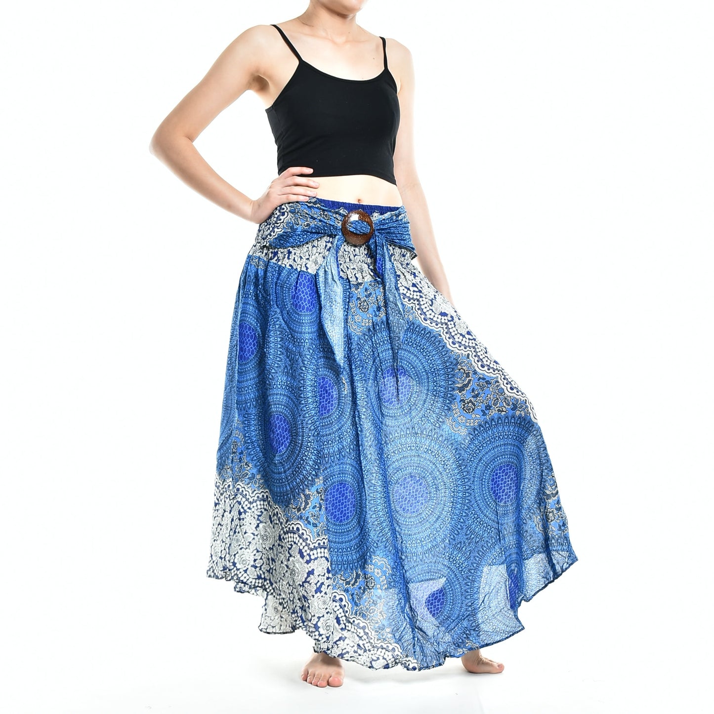 Boho Blue Marble Long Skirt / Sundress With Coconut Buckle