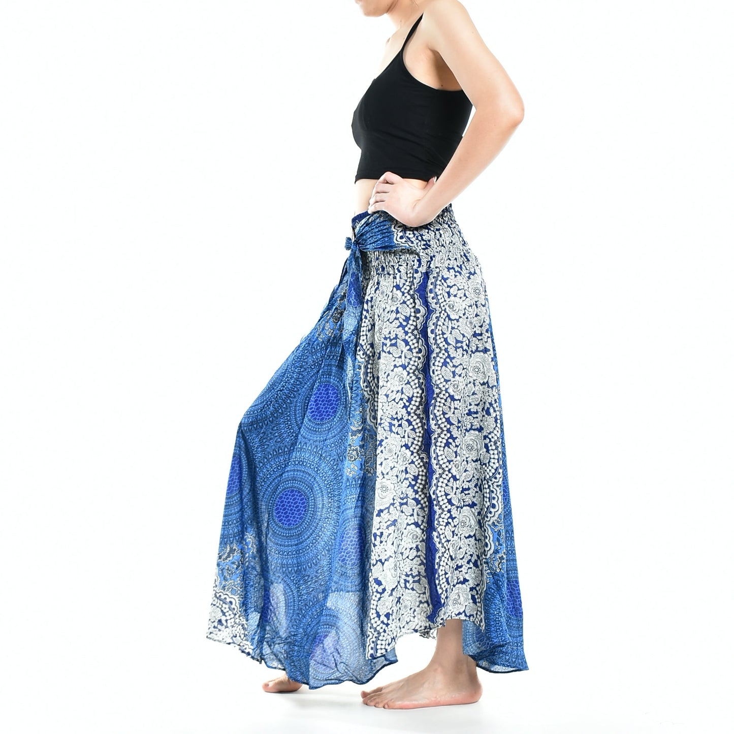 Boho Blue Marble Long Skirt / Sundress With Coconut Buckle