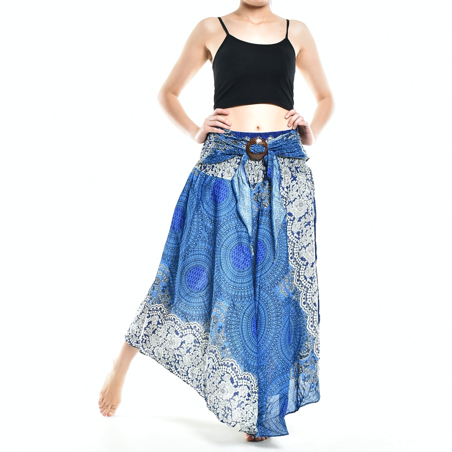 Boho Blue Marble Long Skirt / Sundress With Coconut Buckle