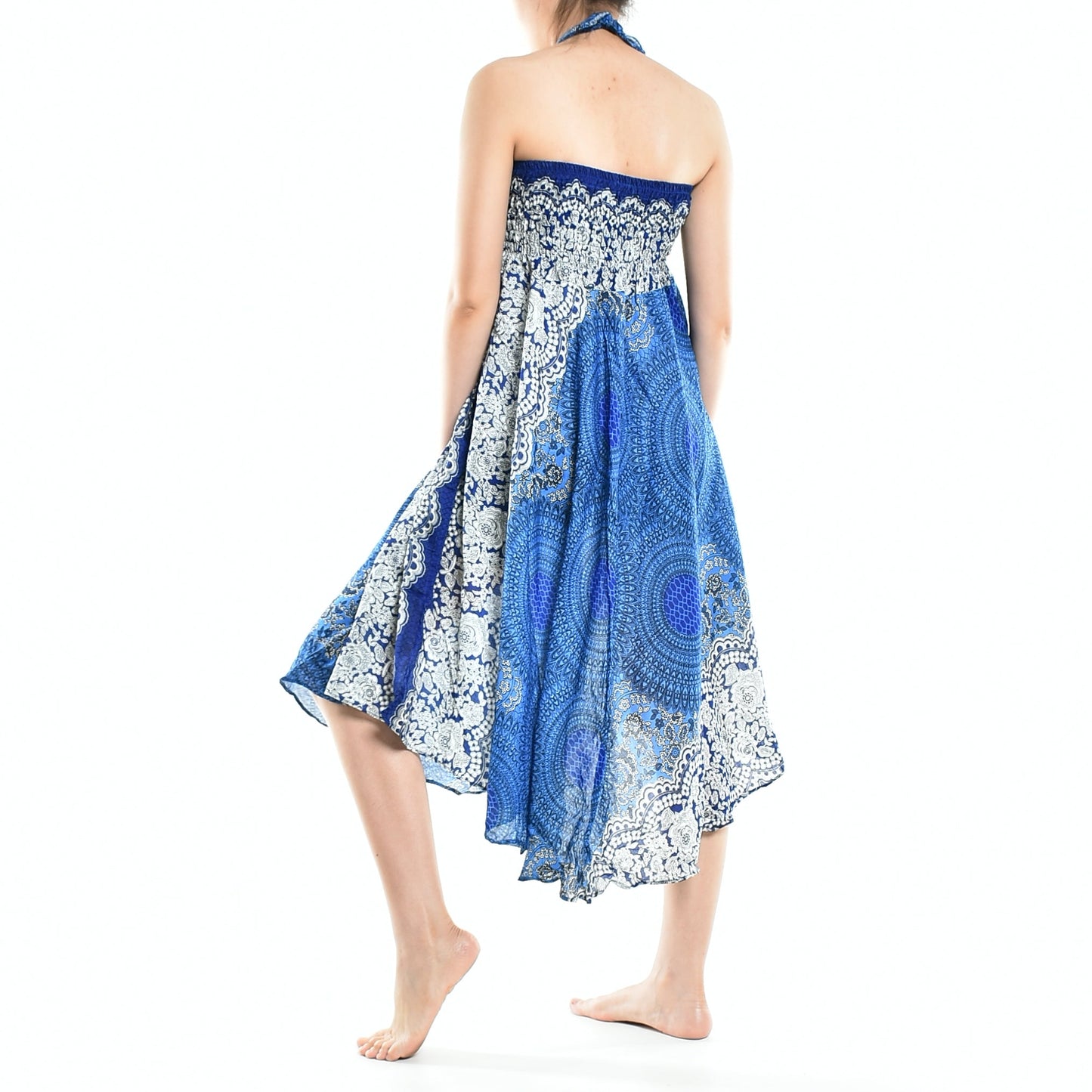 Boho Blue Marble Long Skirt / Sundress With Coconut Buckle