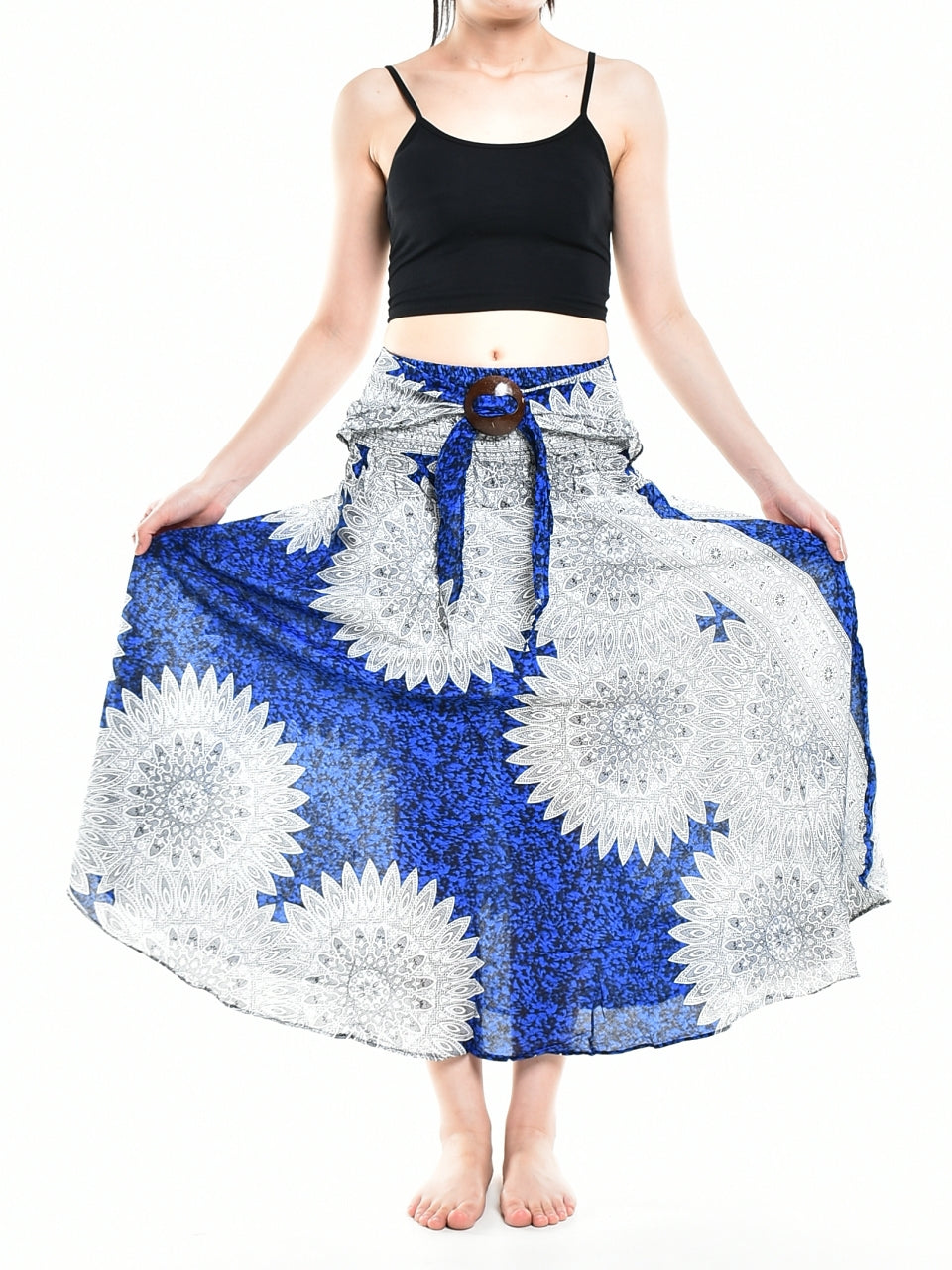 Boho Blue Snowflake Long Skirt / Sundress With Coconut Buckle