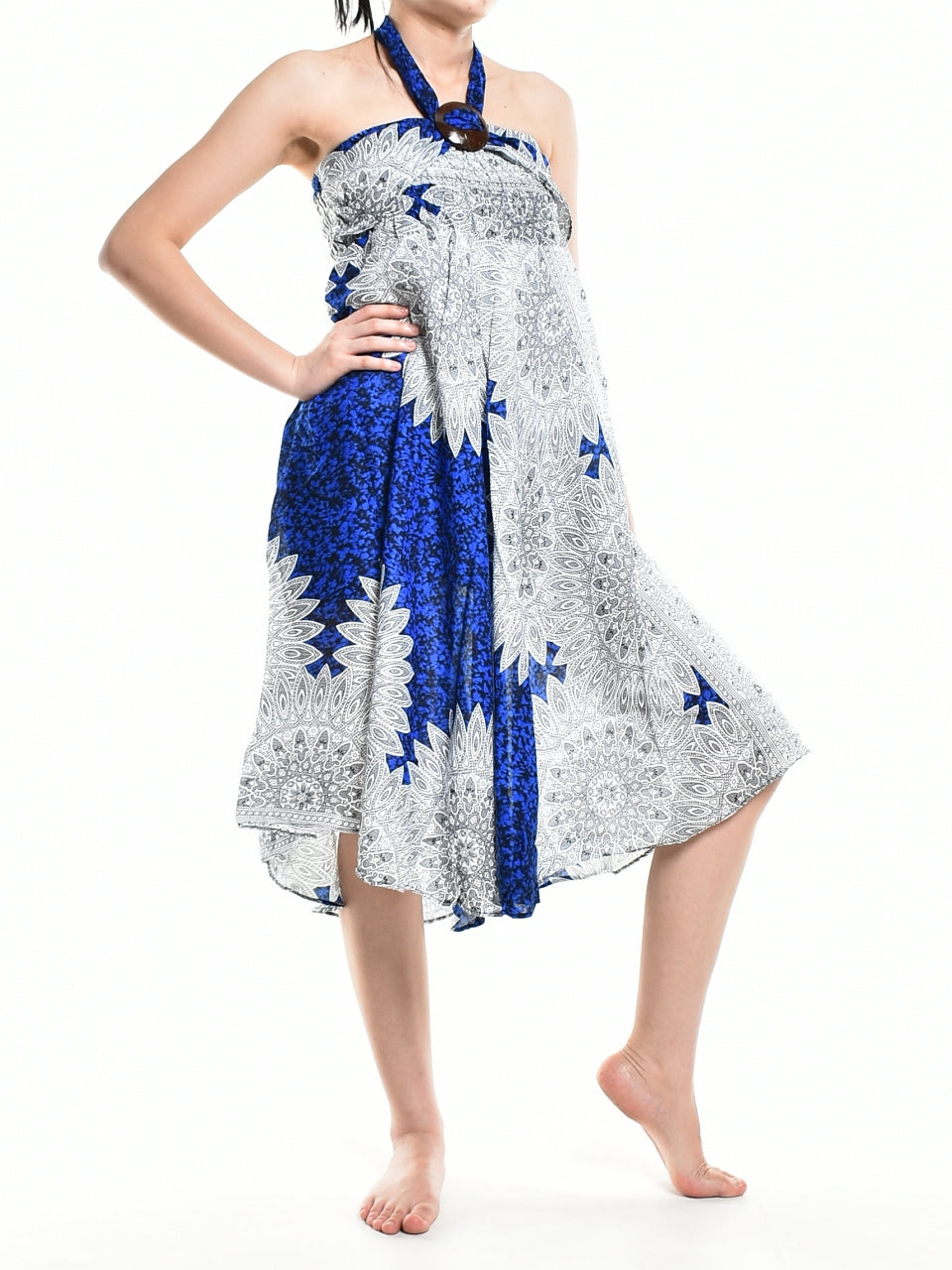 Boho Blue Snowflake Long Skirt / Sundress With Coconut Buckle