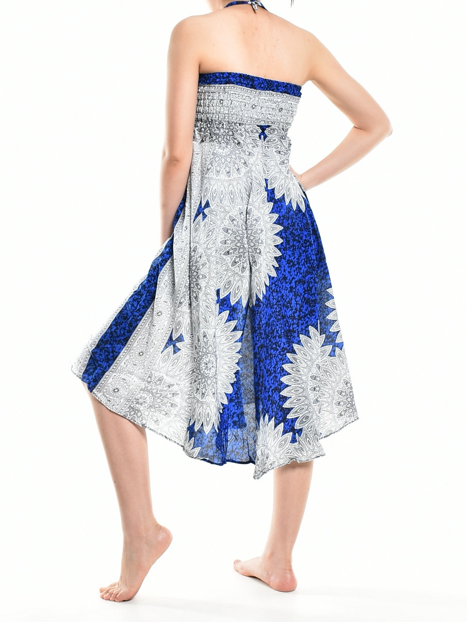 Boho Blue Snowflake Long Skirt / Sundress With Coconut Buckle