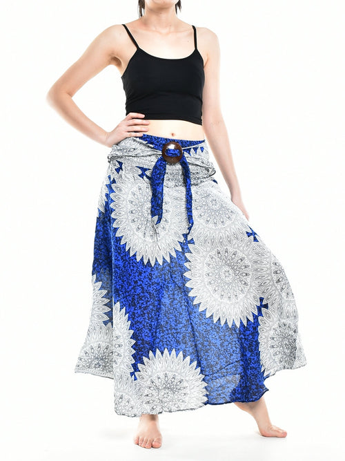 Boho Blue Snowflake Long Skirt / Sundress With Coconut Buckle