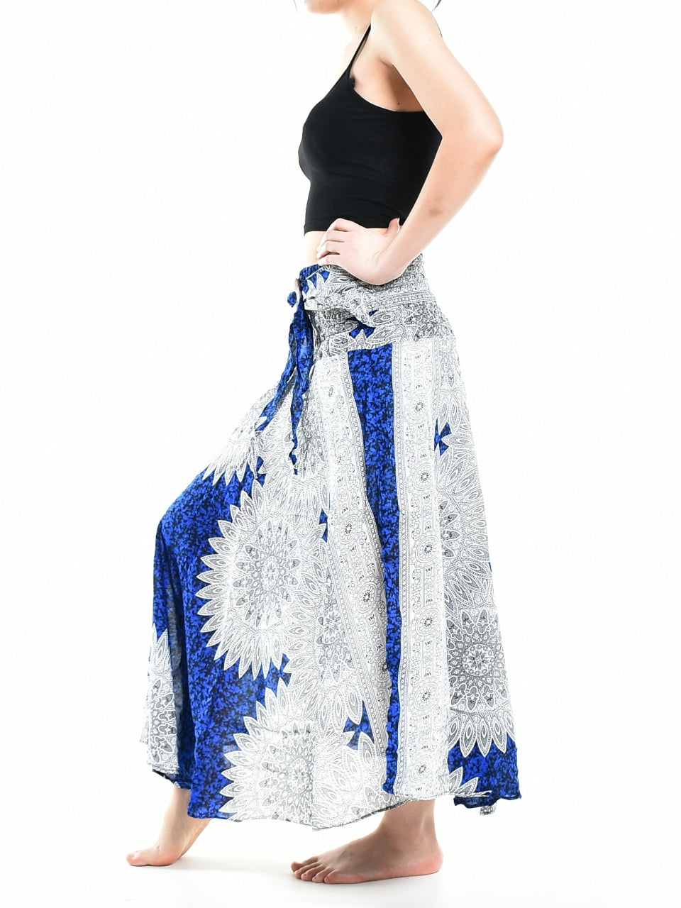 Boho Blue Snowflake Long Skirt / Sundress With Coconut Buckle