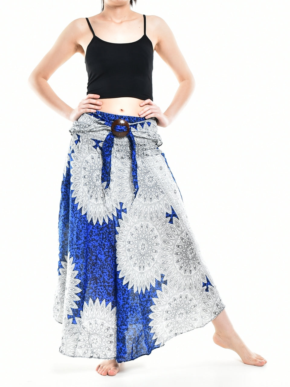 Boho Blue Snowflake Long Skirt / Sundress With Coconut Buckle