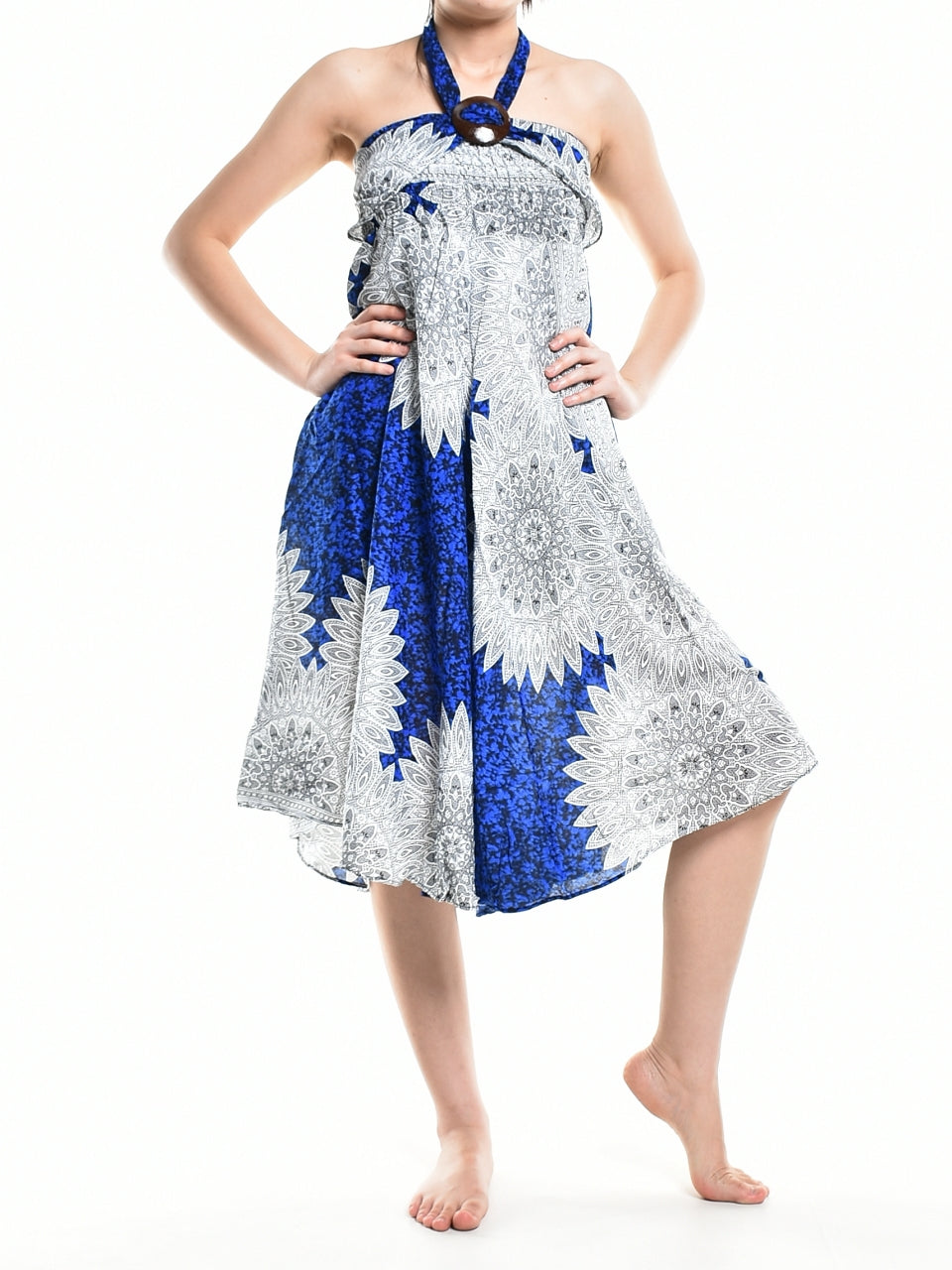 Boho Blue Snowflake Long Skirt / Sundress With Coconut Buckle