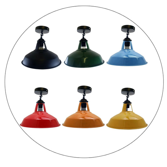 Industrial Black Metal Ceiling Plate Light Holder & Retro Colour Pendant