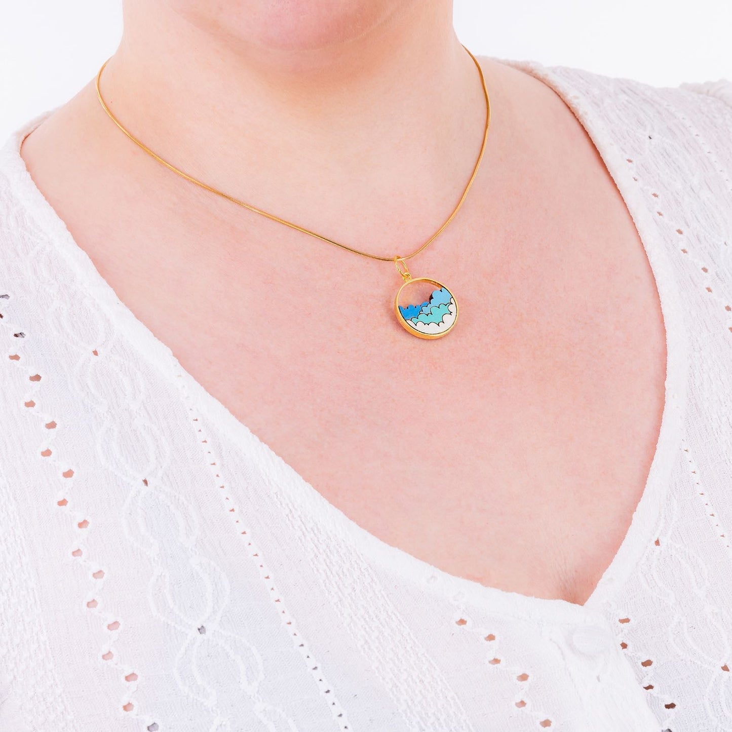 Fluffy Clouds Recycled Wood Necklace