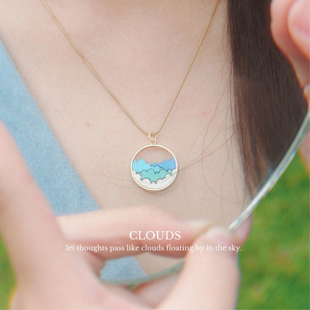 Fluffy Clouds Recycled Wood Necklace