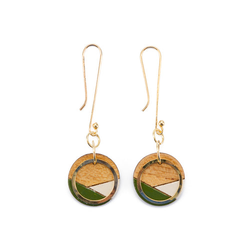 Contour olive and cream recycled wood gold earrings