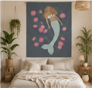 Senara - Large Fabric Mermaid Wall Hanging - Storm