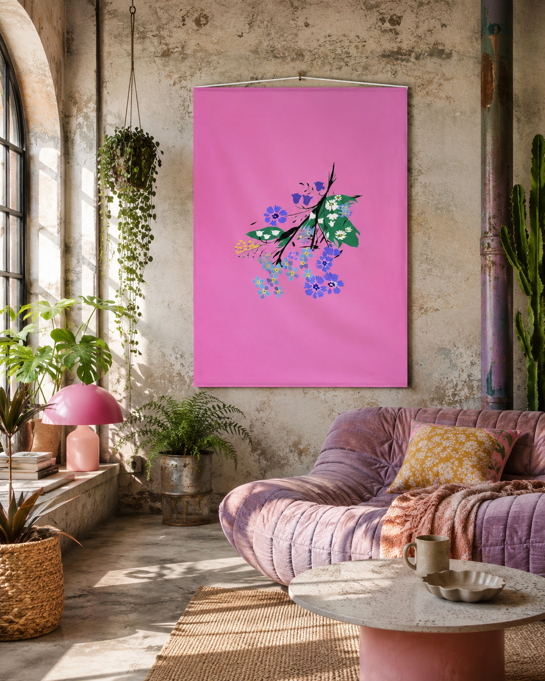 Posy Riot  - Eva May - Large Fabric Wall Hanging - Pink Pop