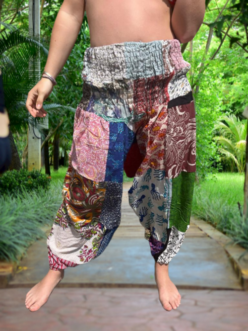 Boho Patch Work Multi Coloured Drop Crotch Cotton Harem Pants -