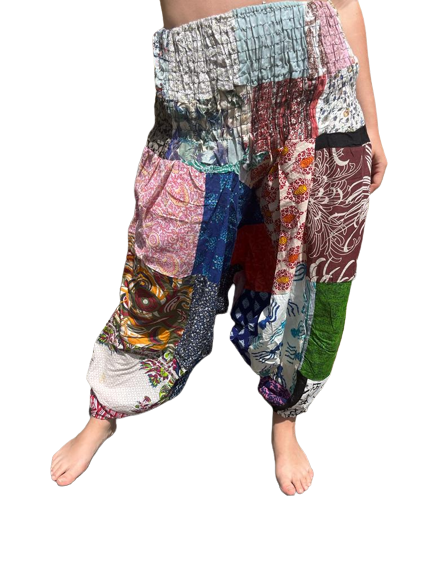 Boho Patch Work Multi Coloured Drop Crotch Cotton Harem Pants -