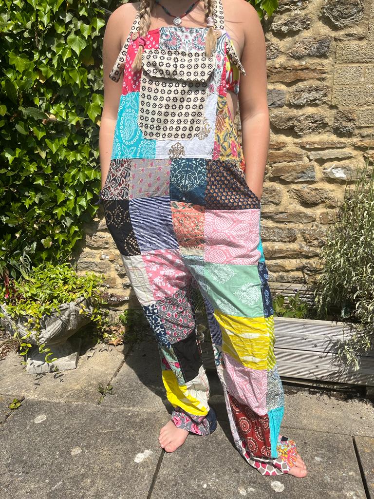 Boho Patch Work Multi Coloured Cotton Dungarees