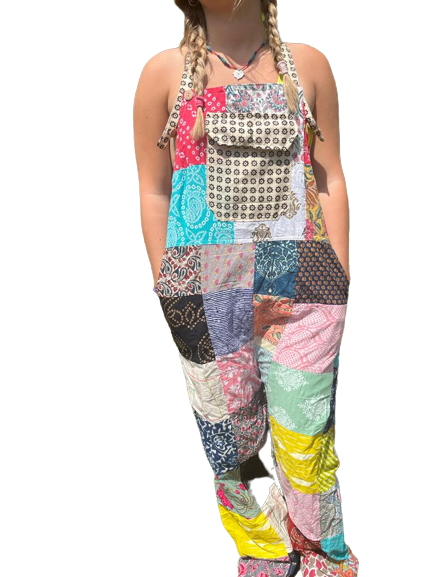 Boho Patch Work Multi Coloured Cotton Dungarees